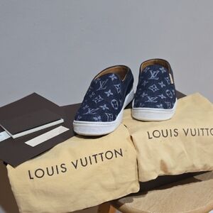 Louis Vuitton Navy Monogram Canvas Slip-Ons